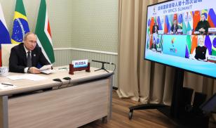 Vladimir Putin attending the 14th BRICS summit (via videoconference) with leaders of India, Brazil, China and South Africa