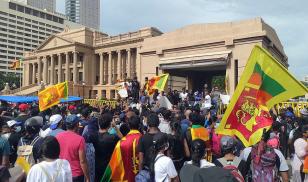 Anti-government protest in Sri Lanka on April 13, 2022 in front of the Presidential Secretariat. 